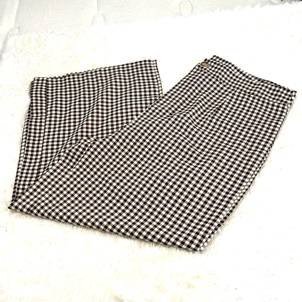 Curve Woman’s Brown & Cream Gingham Wide Leg Checkered Print Cropped Pants 3XL